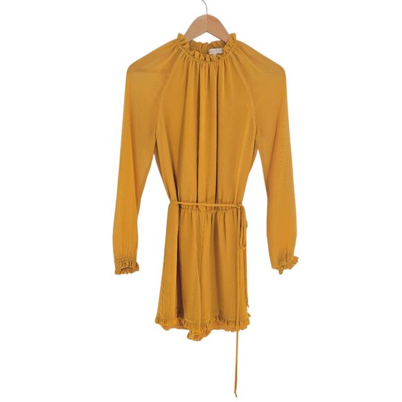 WAYF Long Sleeve Mustard Romper ruffle hem open back‎ size XS - Picture 10 of 11